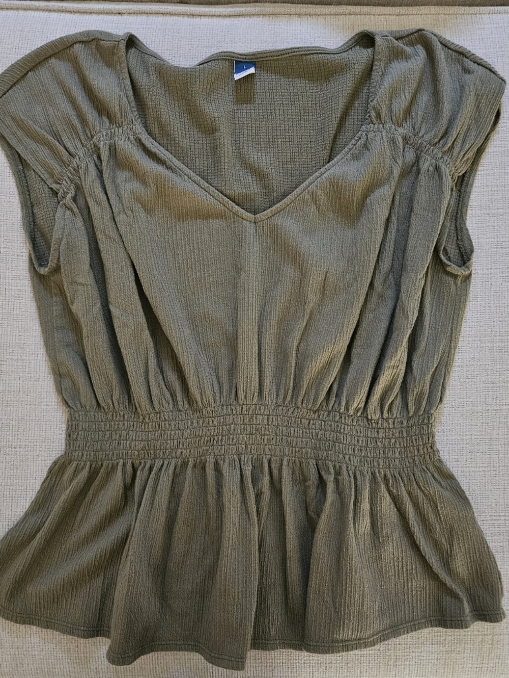 Old Navy Olive V-Neck Smocked Waist Peplum Top